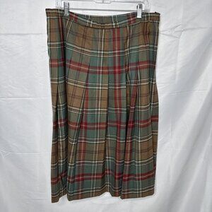 Vintage Pendleton Plaid Skirt Sz 18 Pleated Virgin Wool Brown Green Red Midi USA